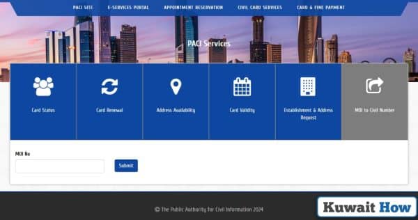 Find Residency CIVIL Number in Kuwait Online By PACI website