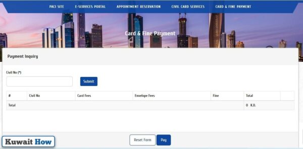 Kuwait Civil ID Payment through PACI website