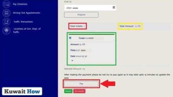 Kuwait Traffic Violation Pay Steps