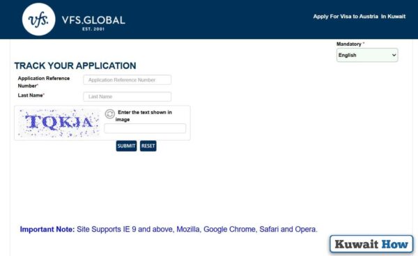 How to inquire about a Austria visa application from Kuwait